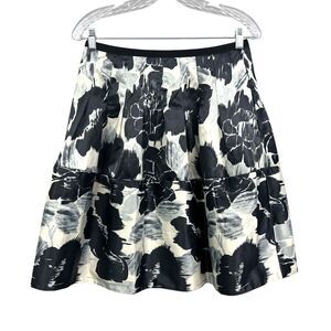 The‎ Limited Womens Floral Skirt A Line Pleated Faux Satin Grey Black Size 2
